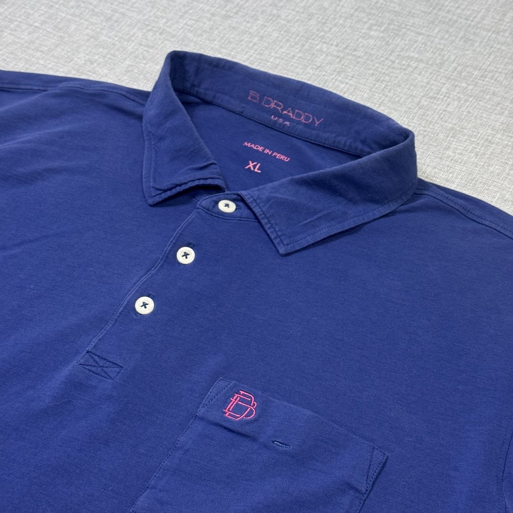 B. Draddy Golf Polo Shirt Mens XL Blue Jersey Front Pocket Short Sleeve